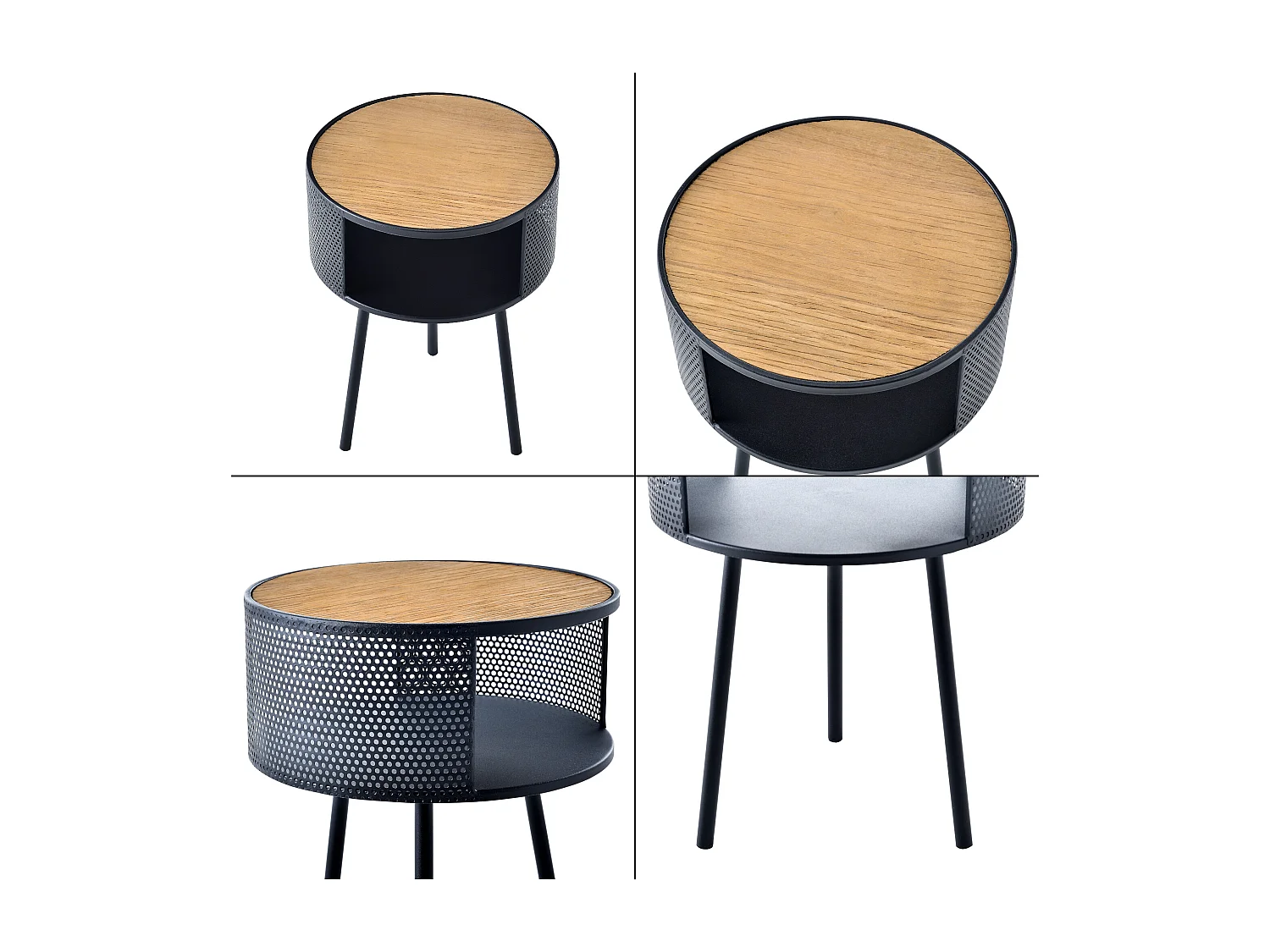 Table d'appoint Bjørnsund avec espace de stockage intérieur 45 x 34 cm noir effet bois [en.casa]