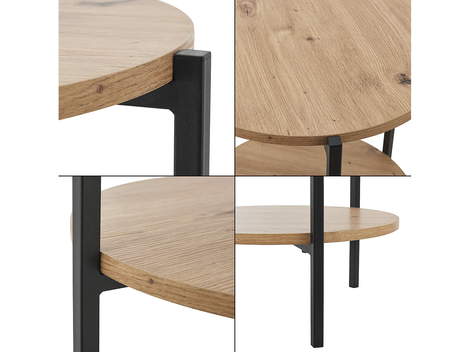 Table d'appoint Kuopio ronde 50 x 40 cm noir et effet bois [en.casa]