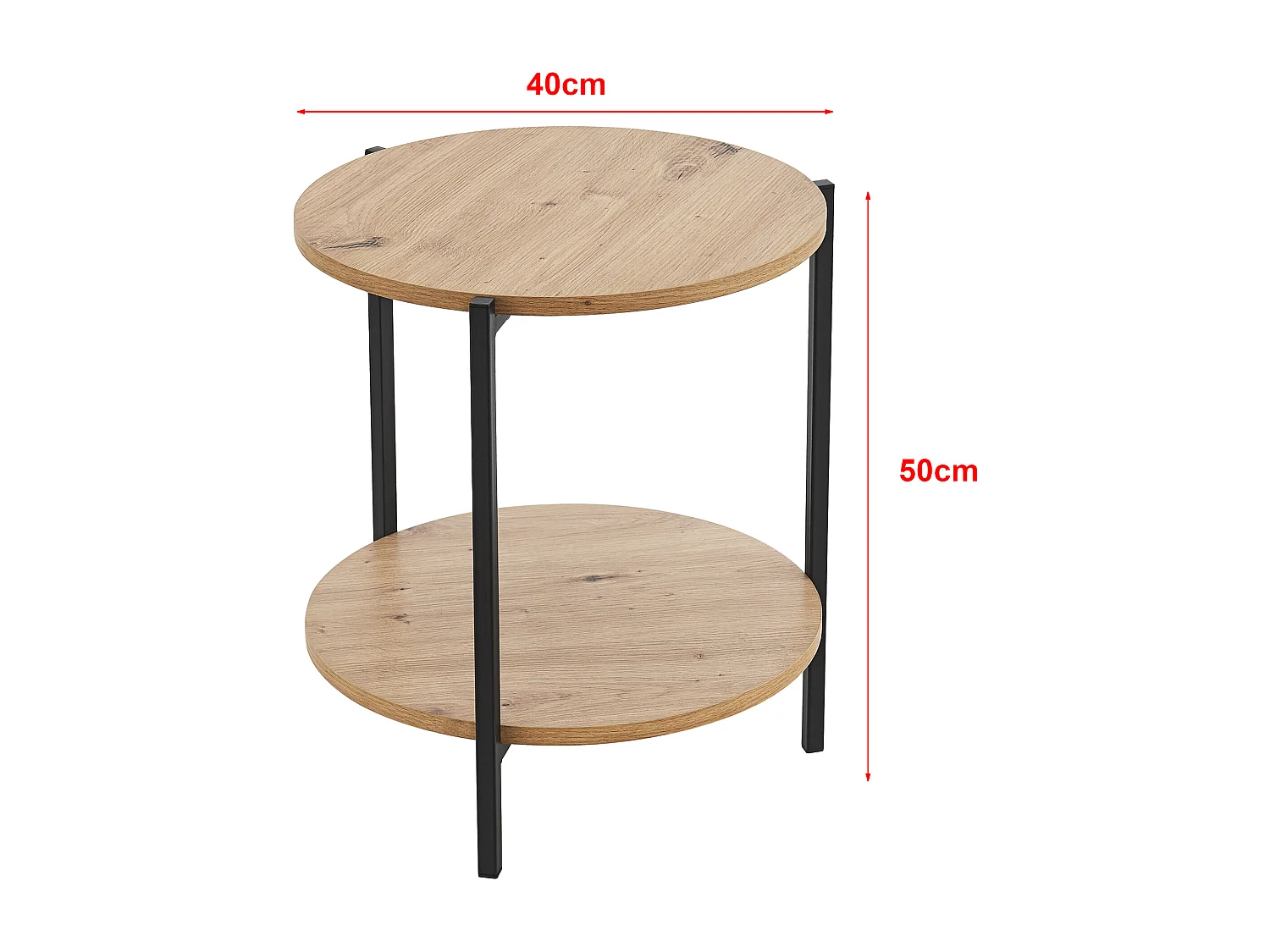 Table d'appoint Kuopio ronde 50 x 40 cm noir et effet bois [en.casa]
