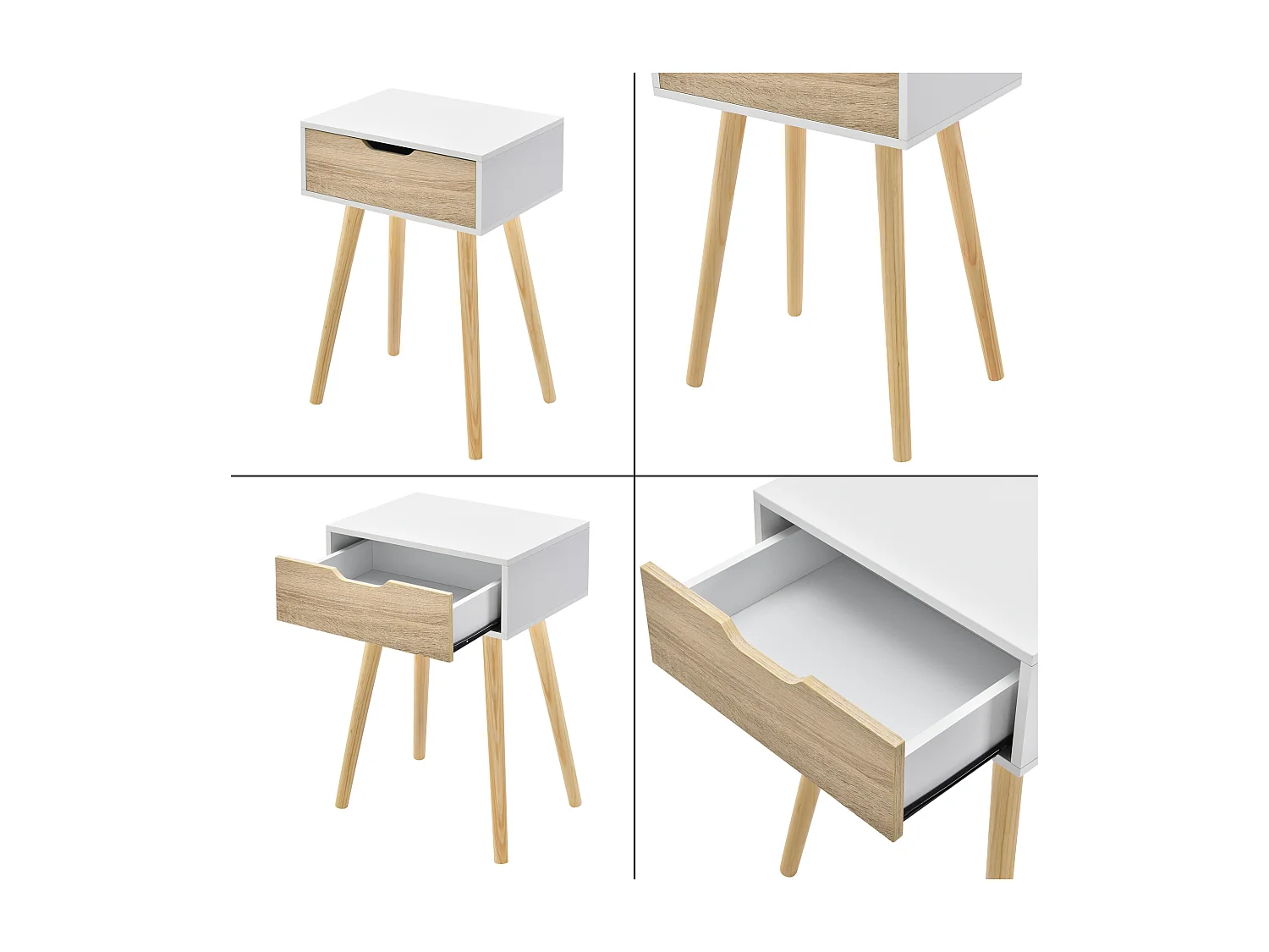 Lot de 2 tables d'appoint Östersund 60 x 40 x 30 cm blanc effet chêne [en.casa]