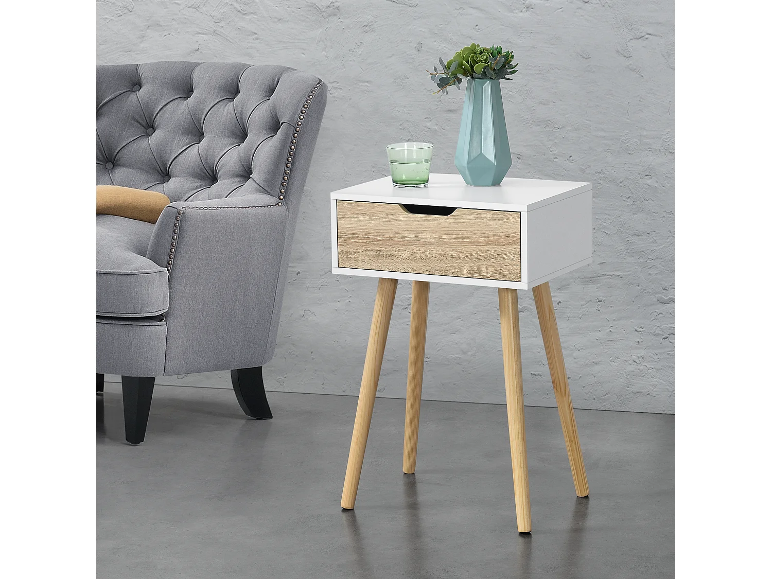 Lot de 2 tables d'appoint Östersund 60 x 40 x 30 cm blanc effet chêne [en.casa]