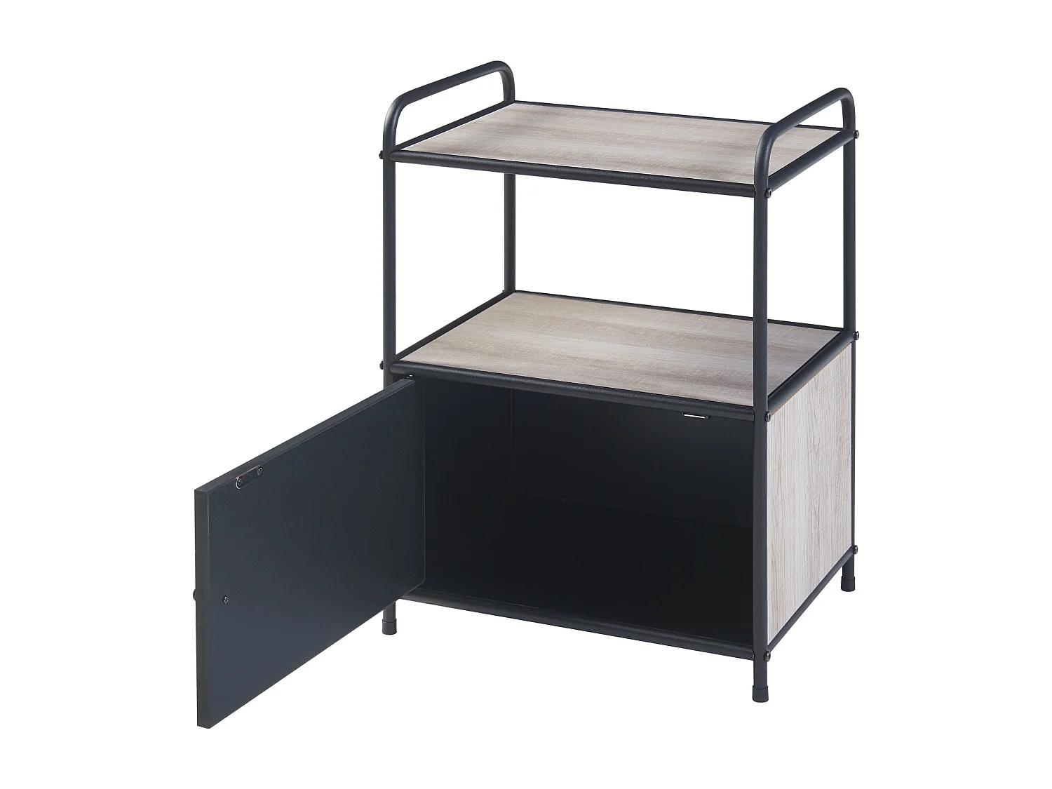 Table d'appoint Gulen avec porte d'armoire métal MDF 60 x 43 x 33 cm noir effet chêne [en.casa]