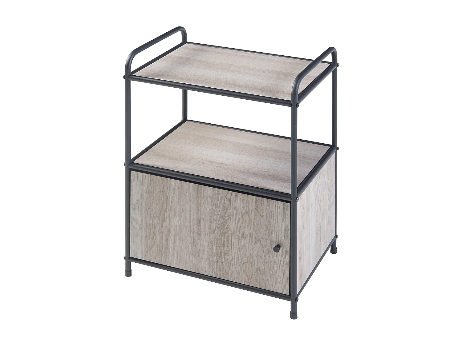 Table d'appoint Gulen avec porte d'armoire métal MDF 60 x 43 x 33 cm noir effet chêne [en.casa]