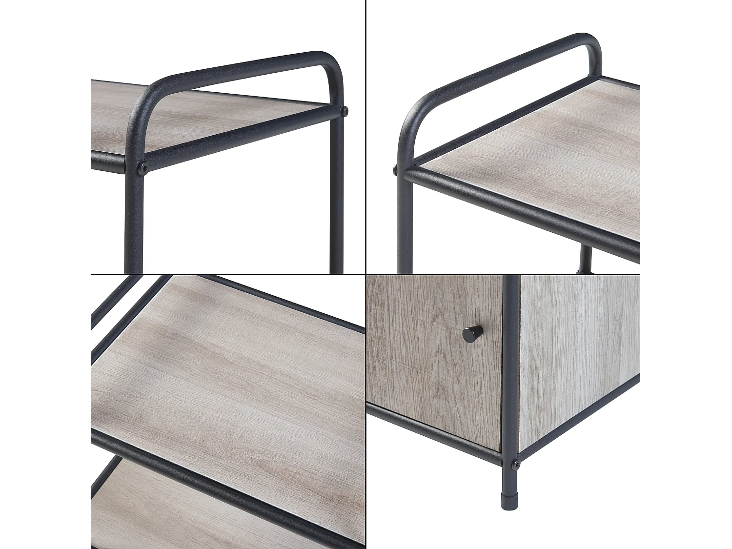 Table d'appoint Gulen avec porte d'armoire métal MDF 60 x 43 x 33 cm noir effet chêne [en.casa]