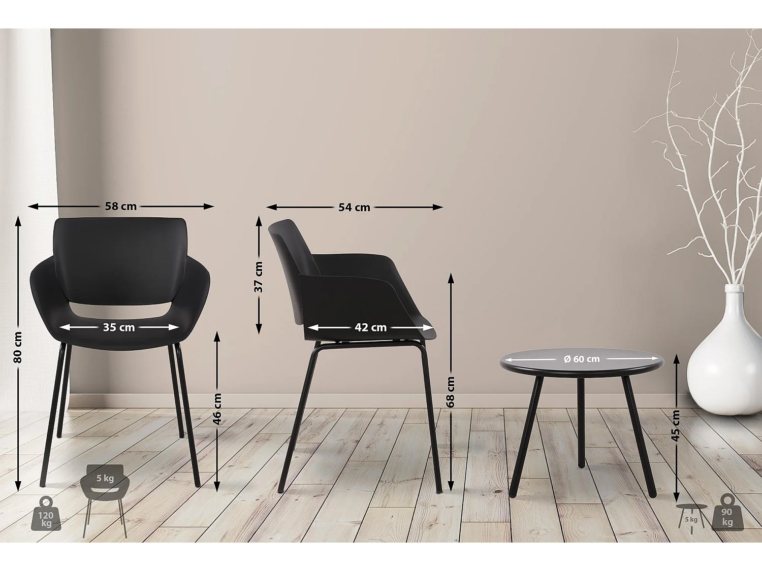Ensemble de jardin - Table + 4 Chaises - Minota