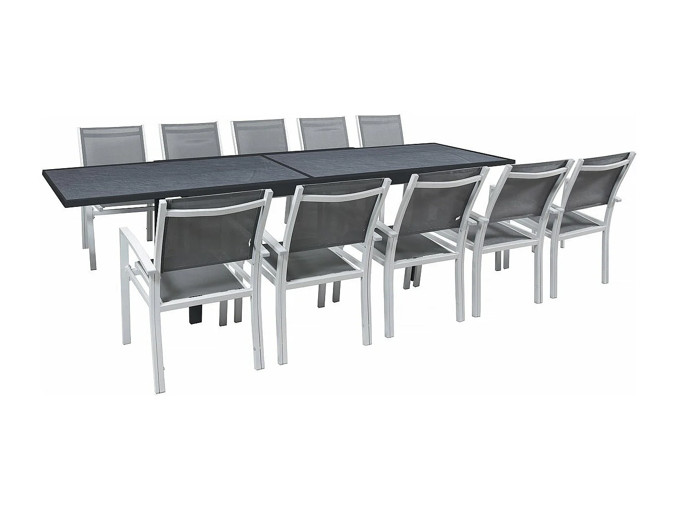 Salon de jardin repas extensible "Lagos" - 200/320 x 105 x 76 cm - 10 chaises - Gris foncé