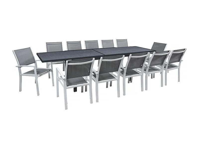 Rozkładany zestaw mebli ogrodowych "Lagos" - 200/320 x 105 x 76 cm - 12 siedzeń - Ciemnoszary