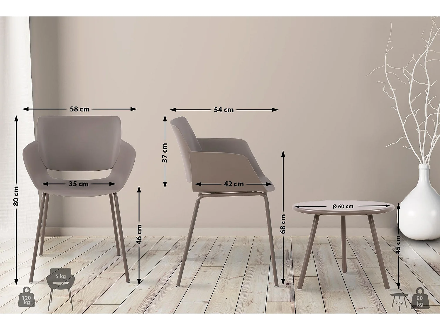 Ensemble de jardin - Table + 4 Chaises - Minota