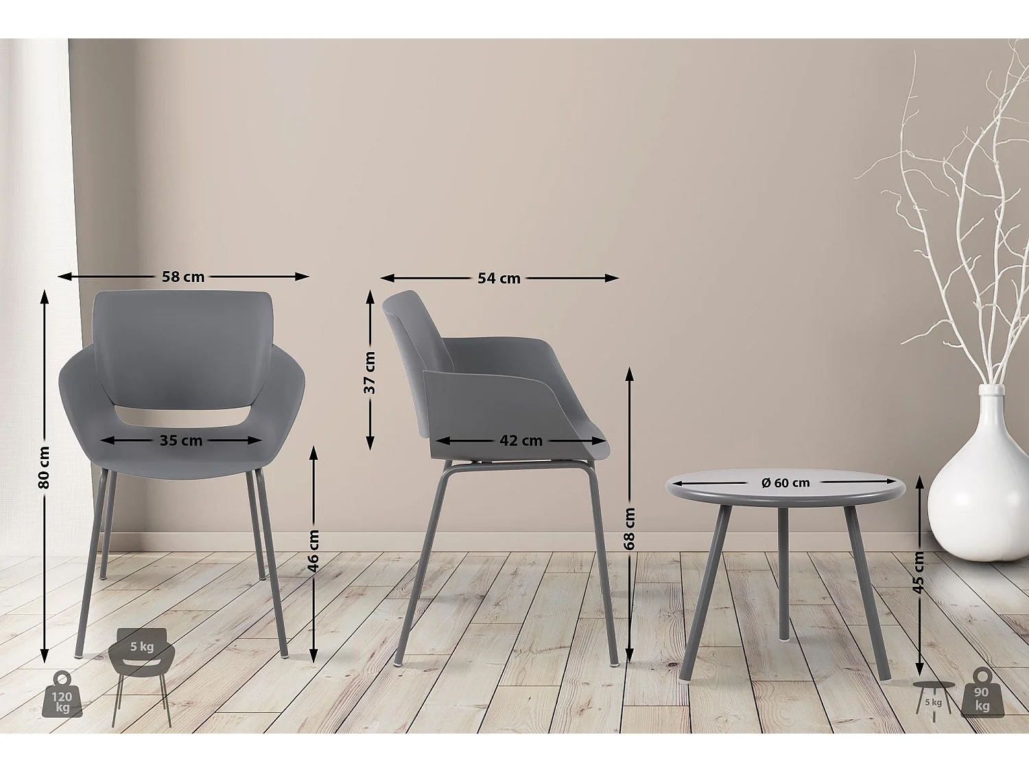 Ensemble de jardin - Table + 4 Chaises - Minota