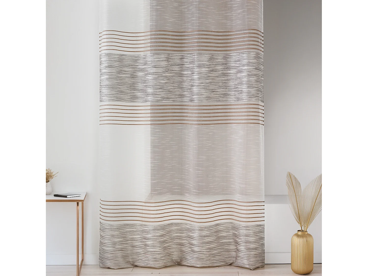 Voilage rayures horizontales blanc et naturel
