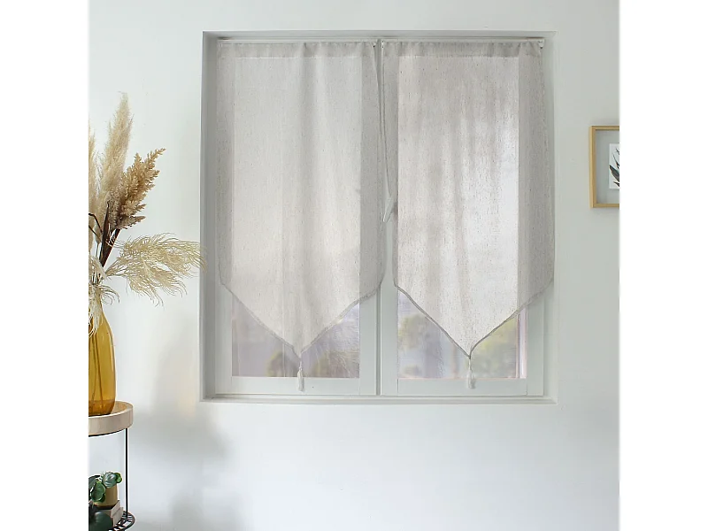 Par de visillos de aspecto lino con acabado en punta