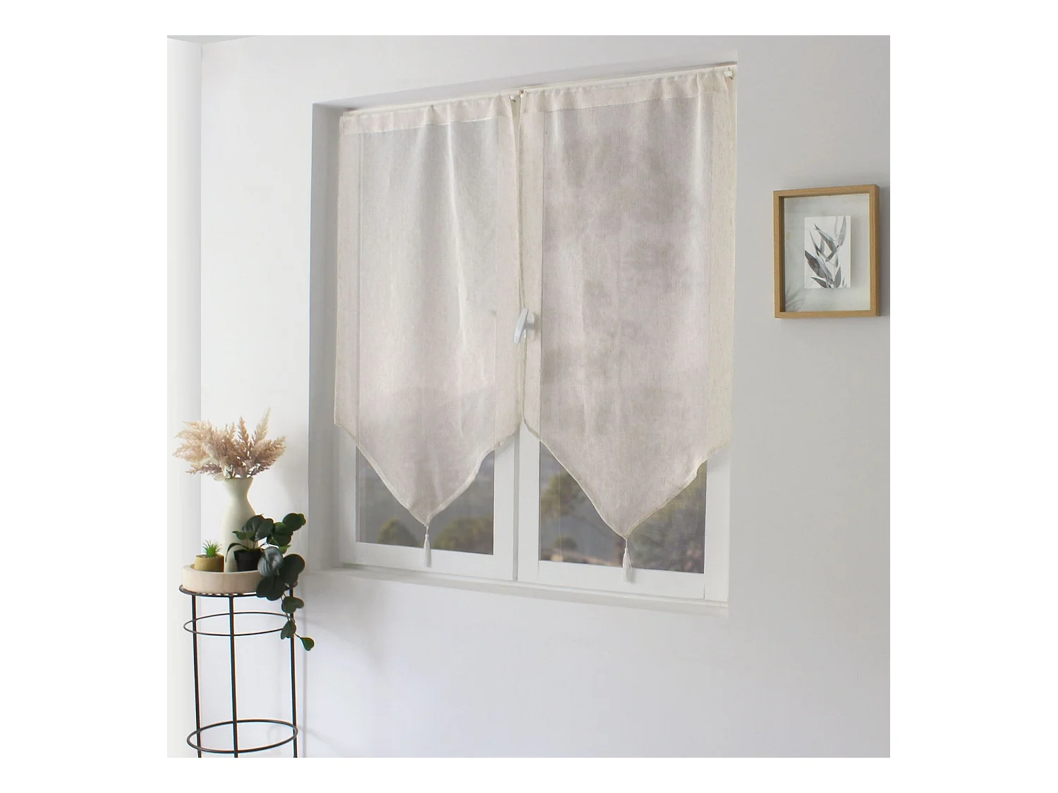 Paire de petits rideaux aspect lin finition pointe