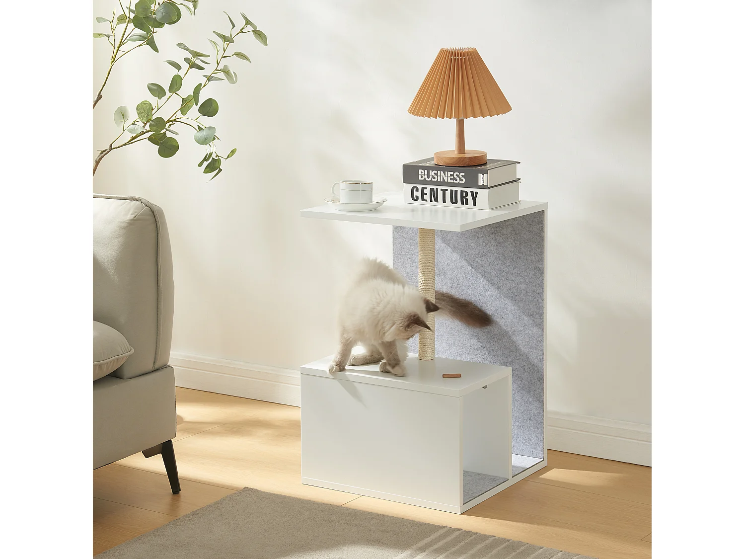 Table d'appoint avec arbre à chat Masfjorden 60 x 40 x 40 cm blanc [en.casa]