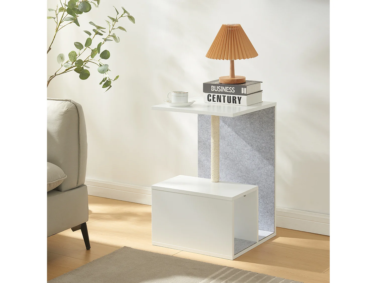 Table d'appoint avec arbre à chat Masfjorden 60 x 40 x 40 cm blanc [en.casa]