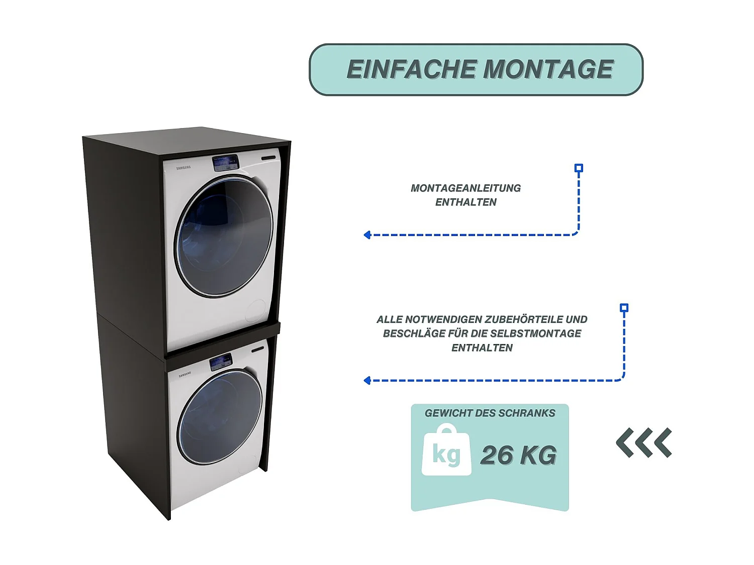 Waschmaschinenumbauschrank RAUMHIRSCH Waschmaschinenschrank für Waschmaschine & Wäschetrockner