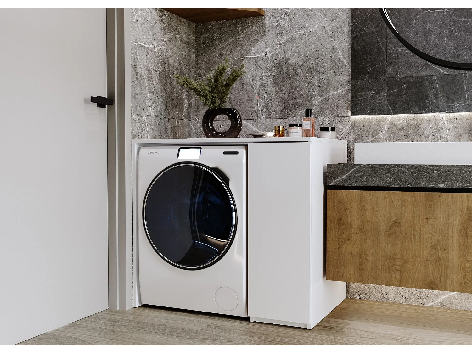 Waschmaschinenumbauschrank RAUMHIRSCH Waschmaschinenschrank für Waschmaschine & Wäschetrockner