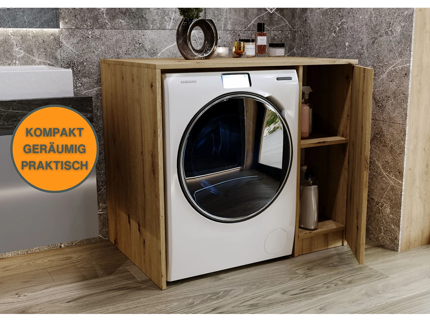 Waschmaschinenumbauschrank RAUMHIRSCH Waschmaschinenschrank für Waschmaschine & Wäschetrockner