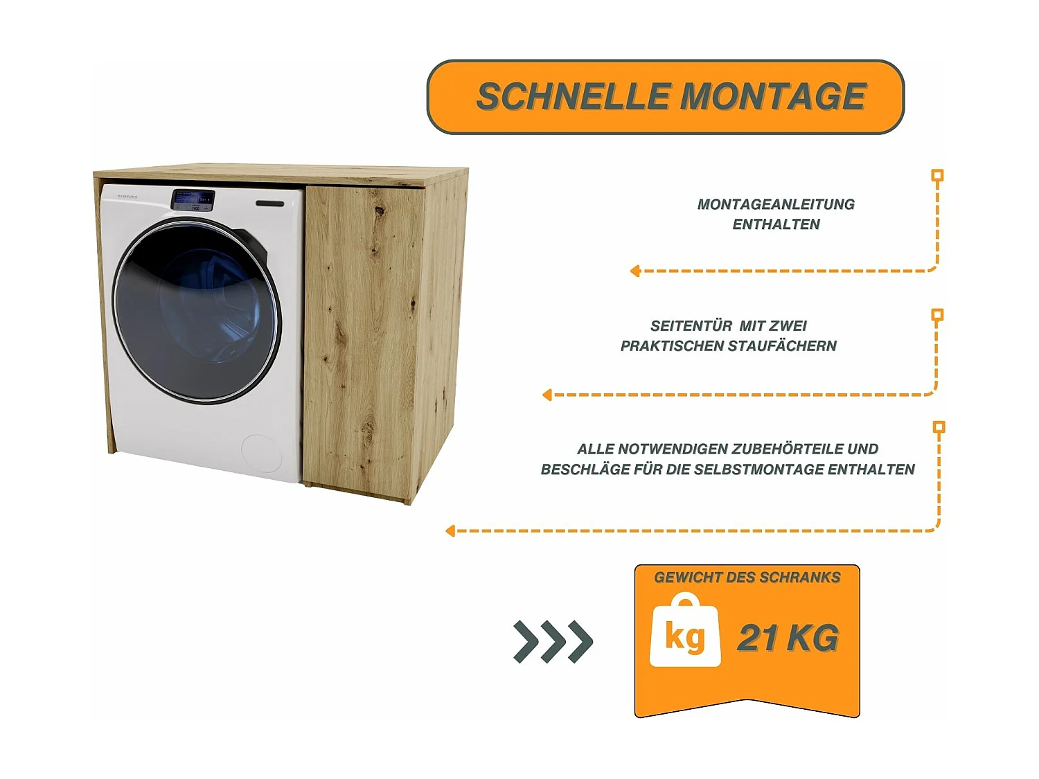 Waschmaschinenumbauschrank RAUMHIRSCH Waschmaschinenschrank für Waschmaschine & Wäschetrockner