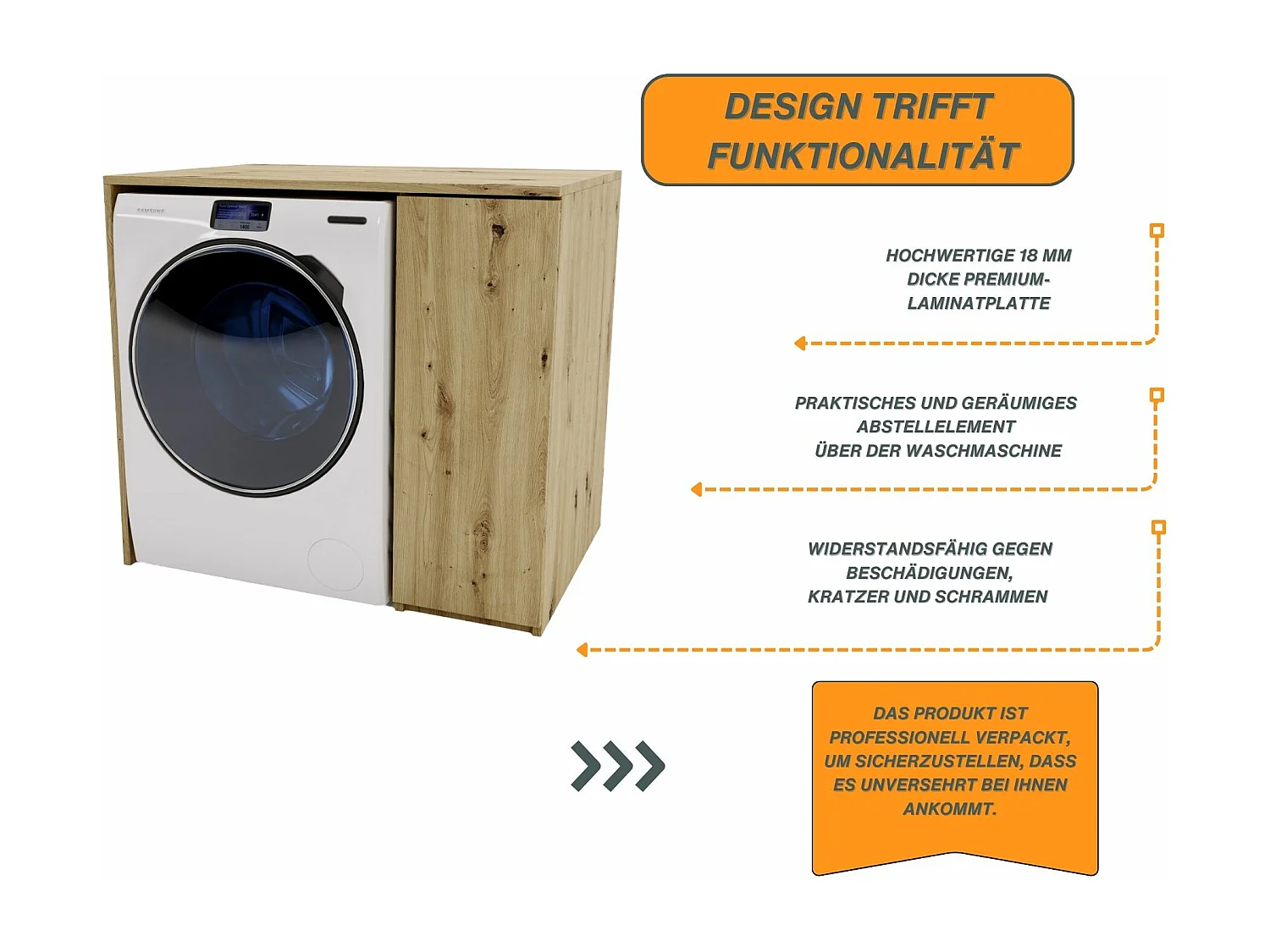 Waschmaschinenumbauschrank RAUMHIRSCH Waschmaschinenschrank für Waschmaschine & Wäschetrockner