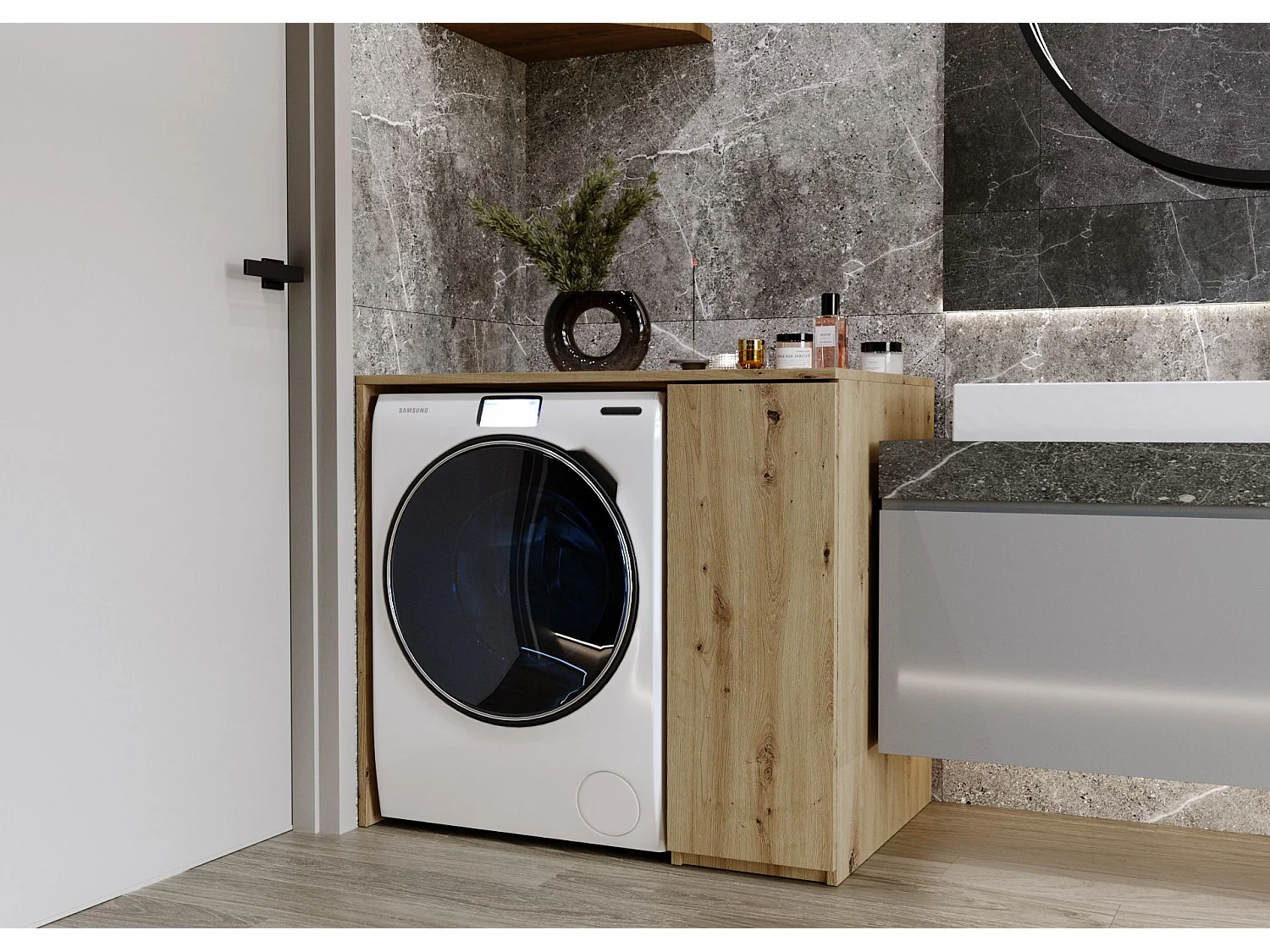 Waschmaschinenumbauschrank RAUMHIRSCH Waschmaschinenschrank für Waschmaschine & Wäschetrockner