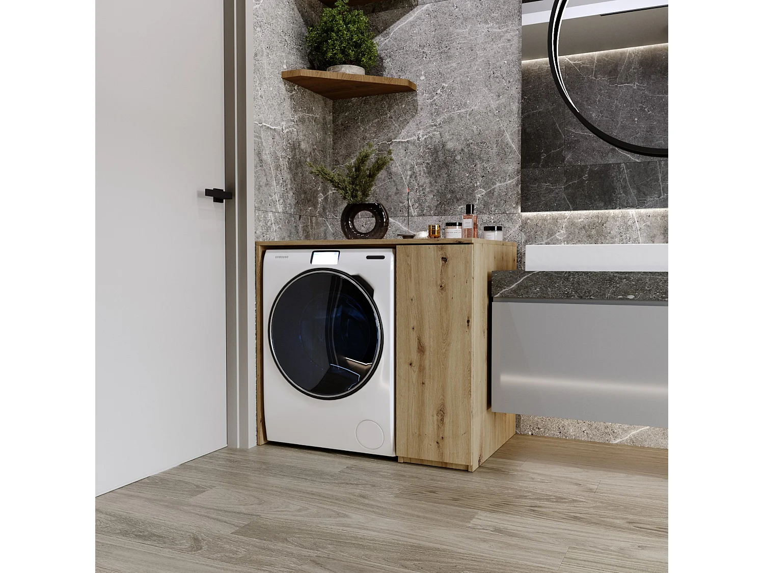 Waschmaschinenumbauschrank RAUMHIRSCH Waschmaschinenschrank für Waschmaschine & Wäschetrockner