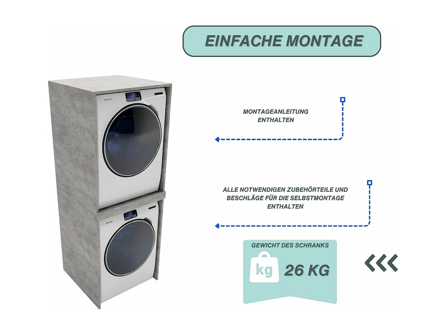 Waschmaschinenumbauschrank SLIM Waschmaschinenschrank für Waschmaschine & Wäschetrockner