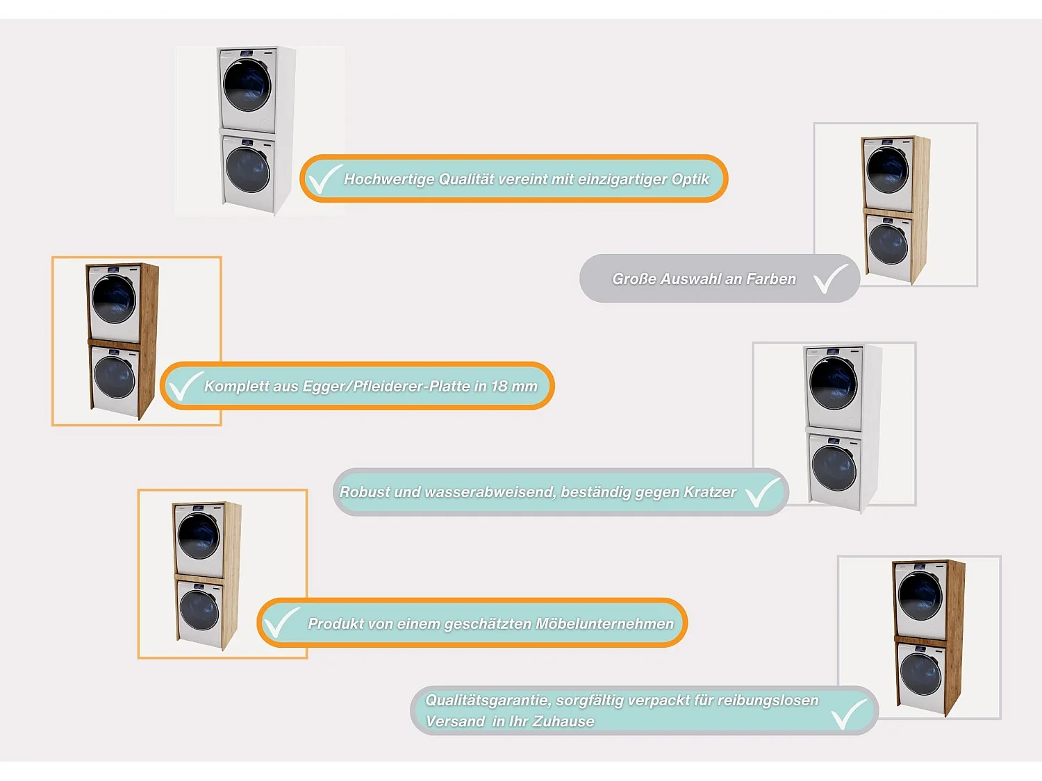Waschmaschinenumbauschrank SLIM Waschmaschinenschrank für Waschmaschine & Wäschetrockner