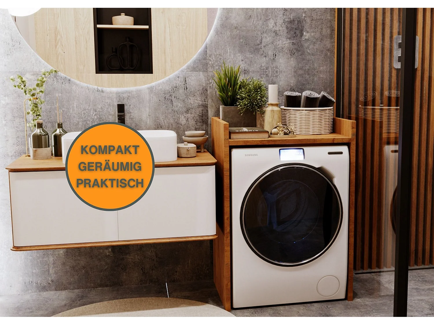 Waschmaschinenumbauschrank RAUMHIRSCH Waschmaschinenschrank für Waschmaschine & Wäschetrockner