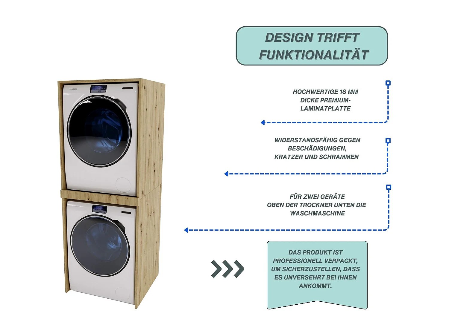 Waschmaschinenumbauschrank SLIM Waschmaschinenschrank für Waschmaschine & Wäschetrockner