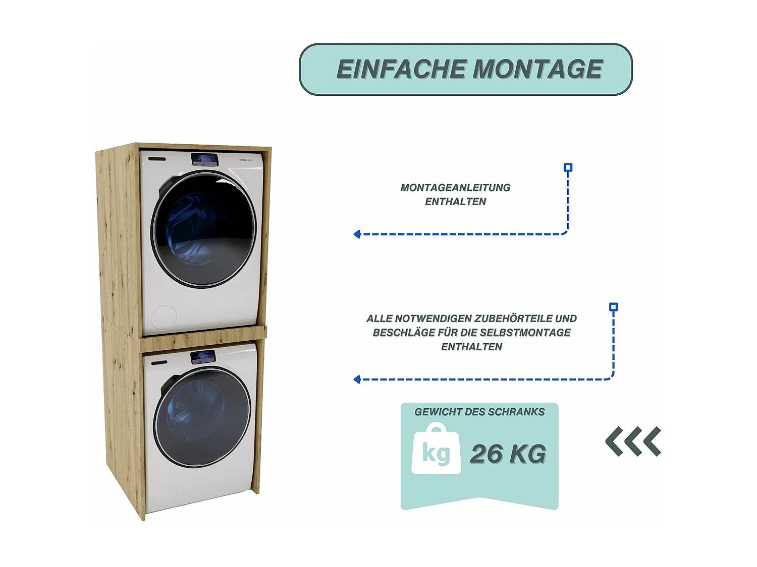 Waschmaschinenumbauschrank SLIM Waschmaschinenschrank für Waschmaschine & Wäschetrockner