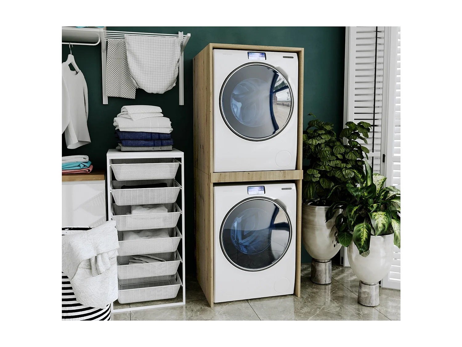 Waschmaschinenumbauschrank SLIM Waschmaschinenschrank für Waschmaschine & Wäschetrockner