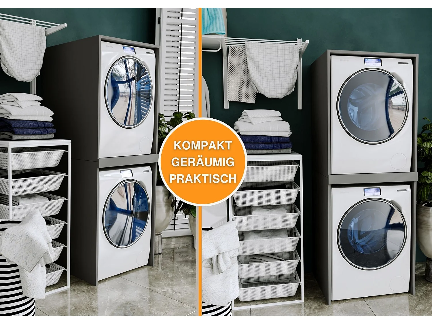 Waschmaschinenumbauschrank SLIM Waschmaschinenschrank für Waschmaschine & Wäschetrockner