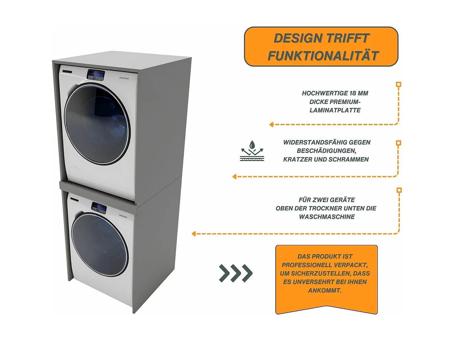 Waschmaschinenumbauschrank SLIM Waschmaschinenschrank für Waschmaschine & Wäschetrockner