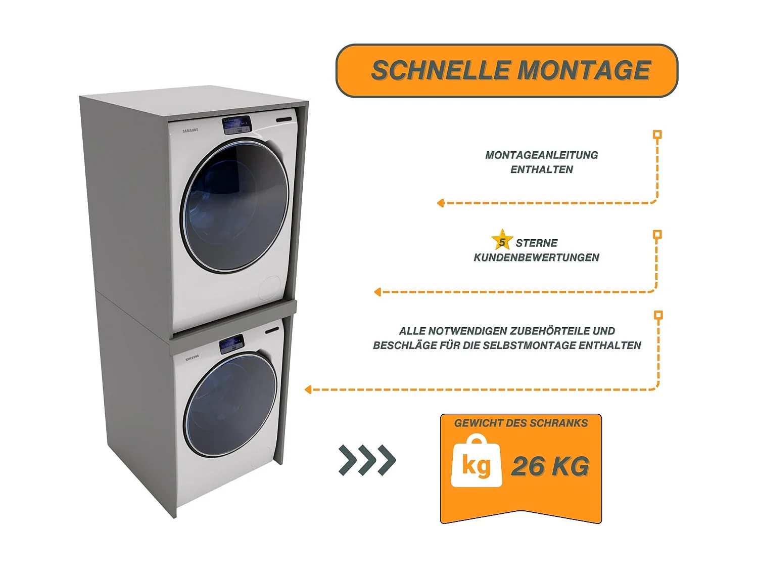 Waschmaschinenumbauschrank SLIM Waschmaschinenschrank für Waschmaschine & Wäschetrockner