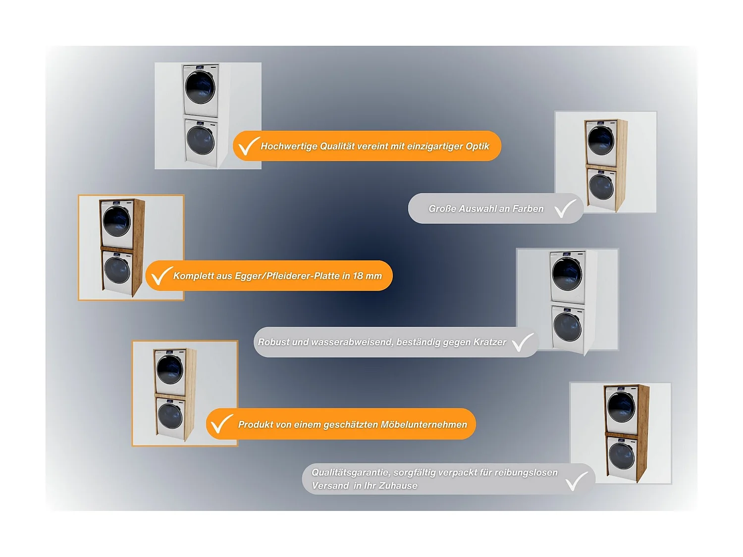 Waschmaschinenumbauschrank SLIM Waschmaschinenschrank für Waschmaschine & Wäschetrockner