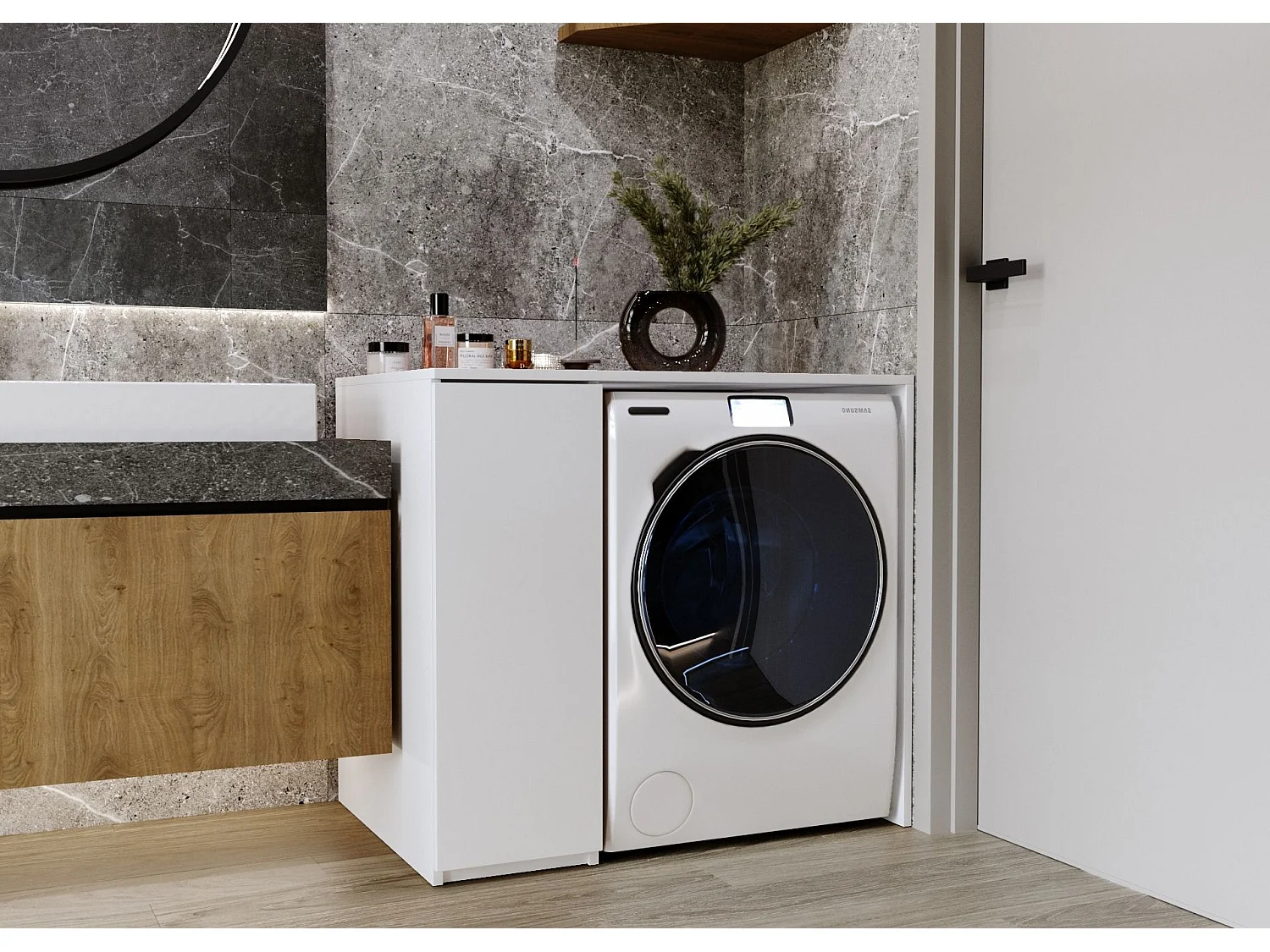 Waschmaschinenumbauschrank RAUMHIRSCH Waschmaschinenschrank für Waschmaschine & Wäschetrockner