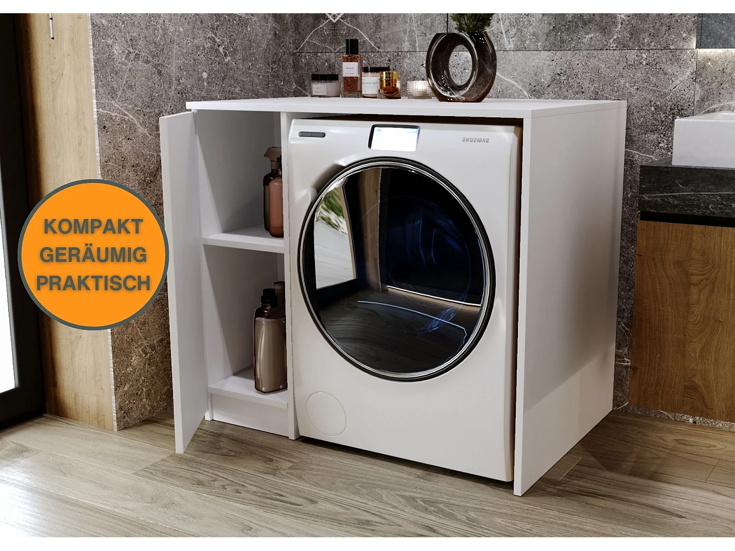 Waschmaschinenumbauschrank RAUMHIRSCH Waschmaschinenschrank für Waschmaschine & Wäschetrockner