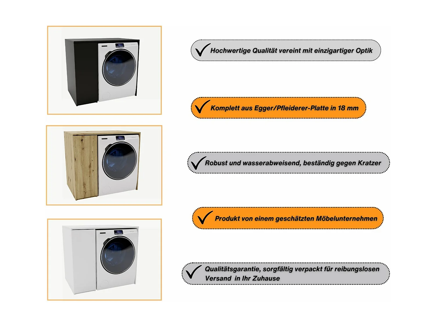 Waschmaschinenumbauschrank RAUMHIRSCH Waschmaschinenschrank für Waschmaschine & Wäschetrockner