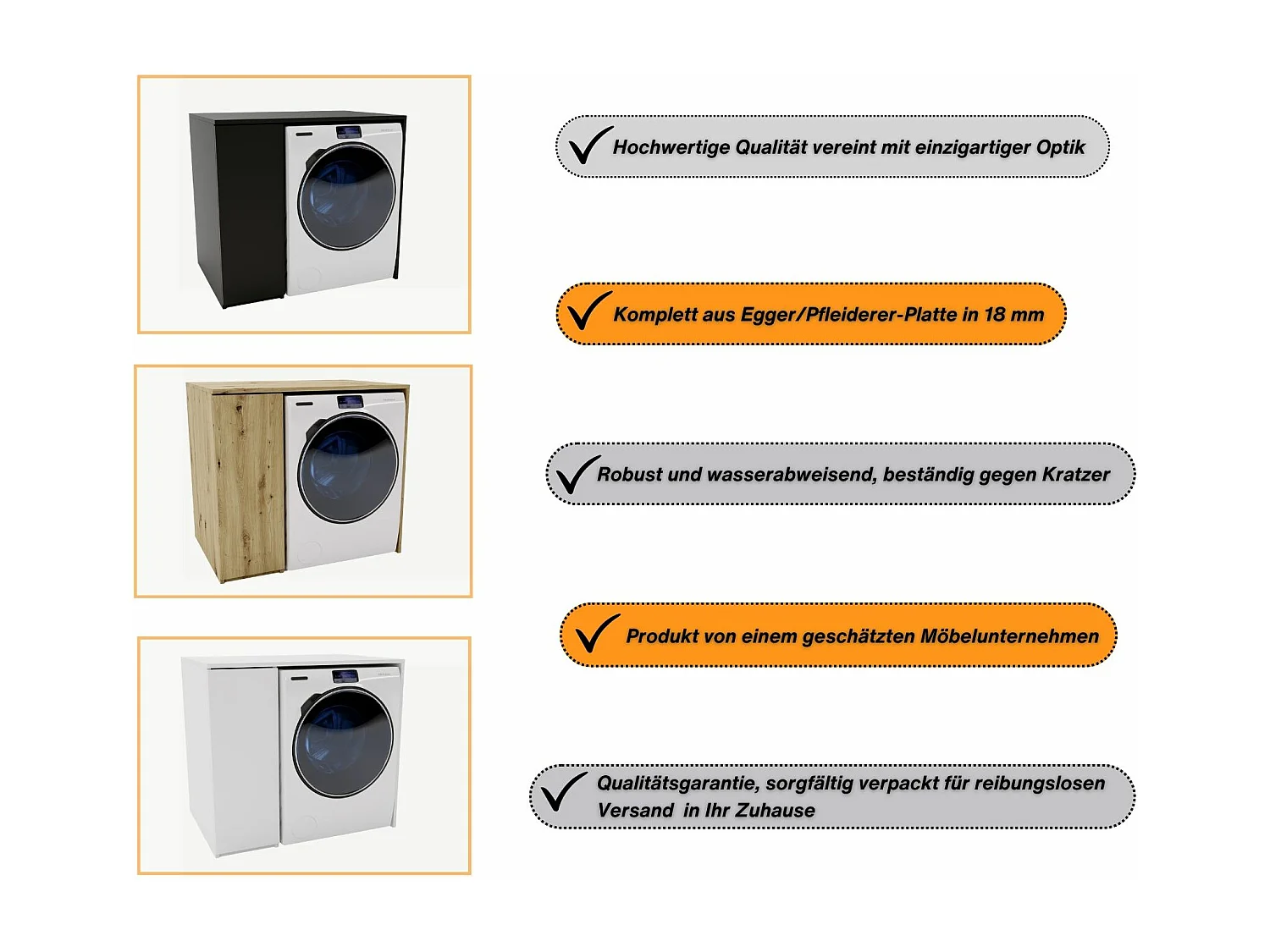 Waschmaschinenumbauschrank RAUMHIRSCH Waschmaschinenschrank für Waschmaschine & Wäschetrockner