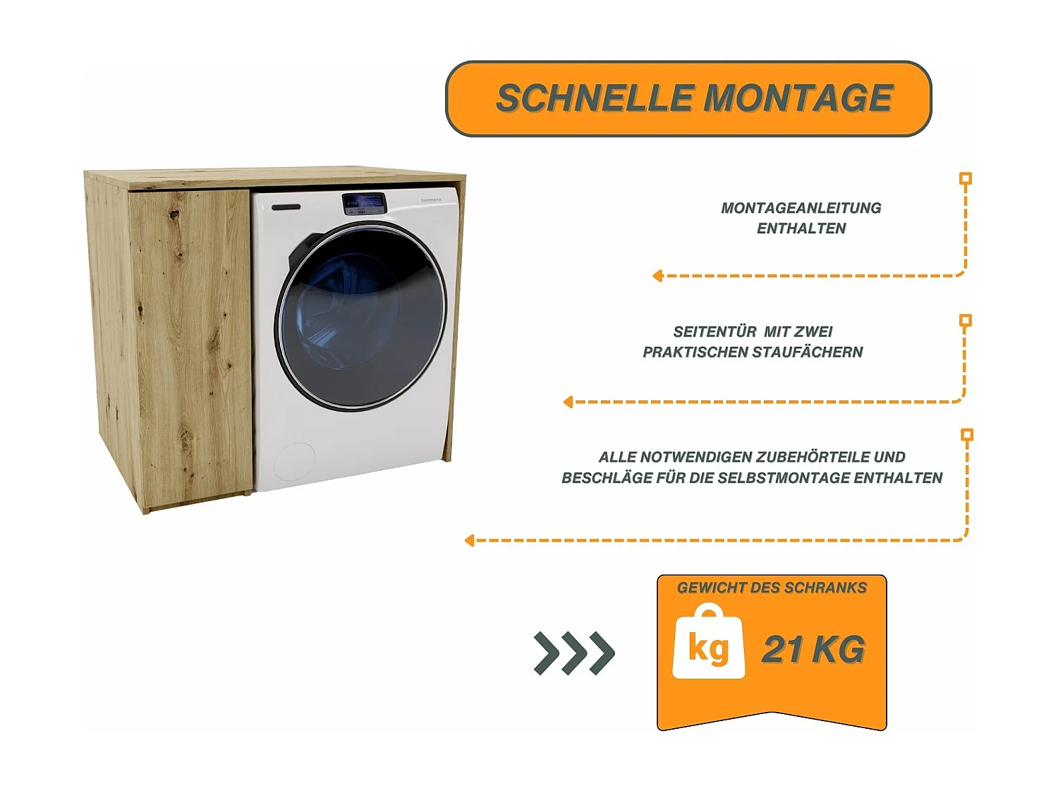 Waschmaschinenumbauschrank RAUMHIRSCH Waschmaschinenschrank für Waschmaschine & Wäschetrockner