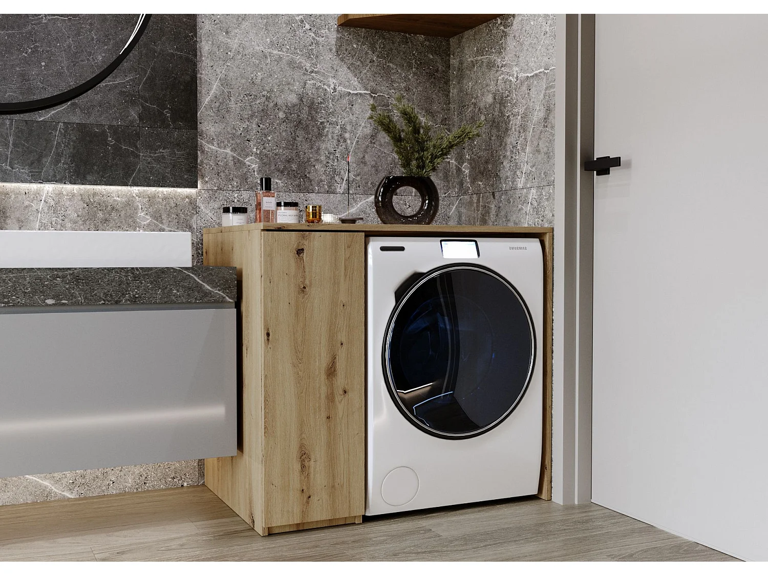 Waschmaschinenumbauschrank RAUMHIRSCH Waschmaschinenschrank für Waschmaschine & Wäschetrockner