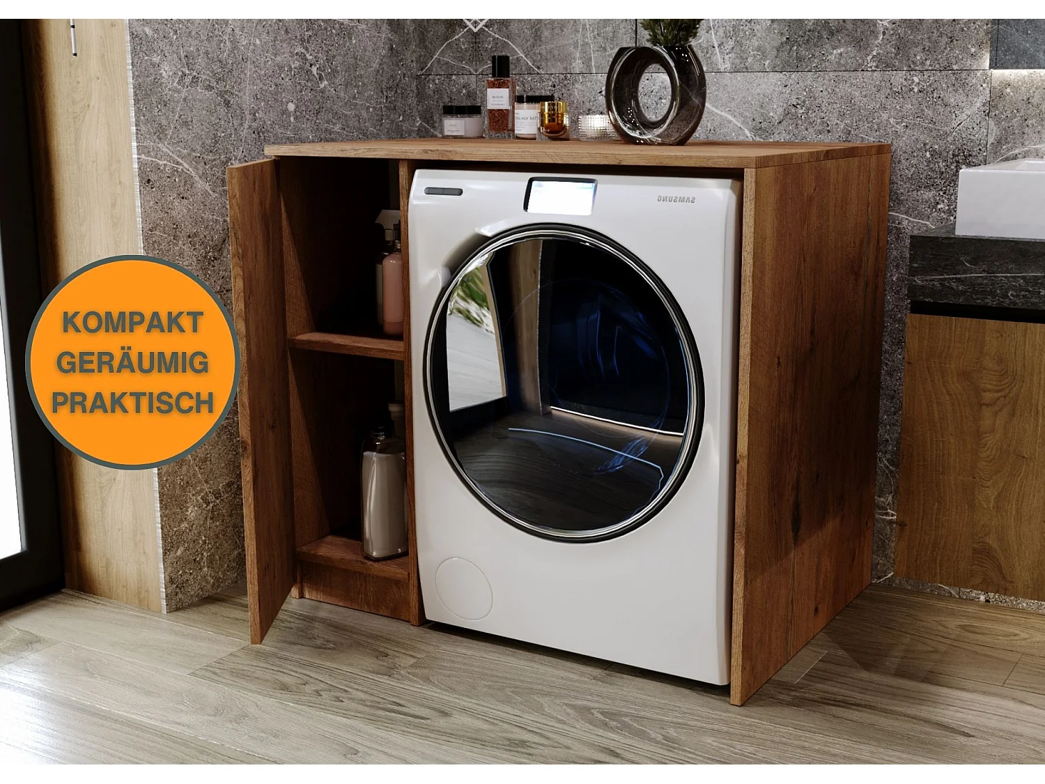 Waschmaschinenumbauschrank RAUMHIRSCH Waschmaschinenschrank für Waschmaschine & Wäschetrockner