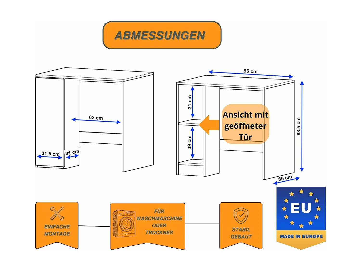 Waschmaschinenumbauschrank RAUMHIRSCH Waschmaschinenschrank für Waschmaschine & Wäschetrockner