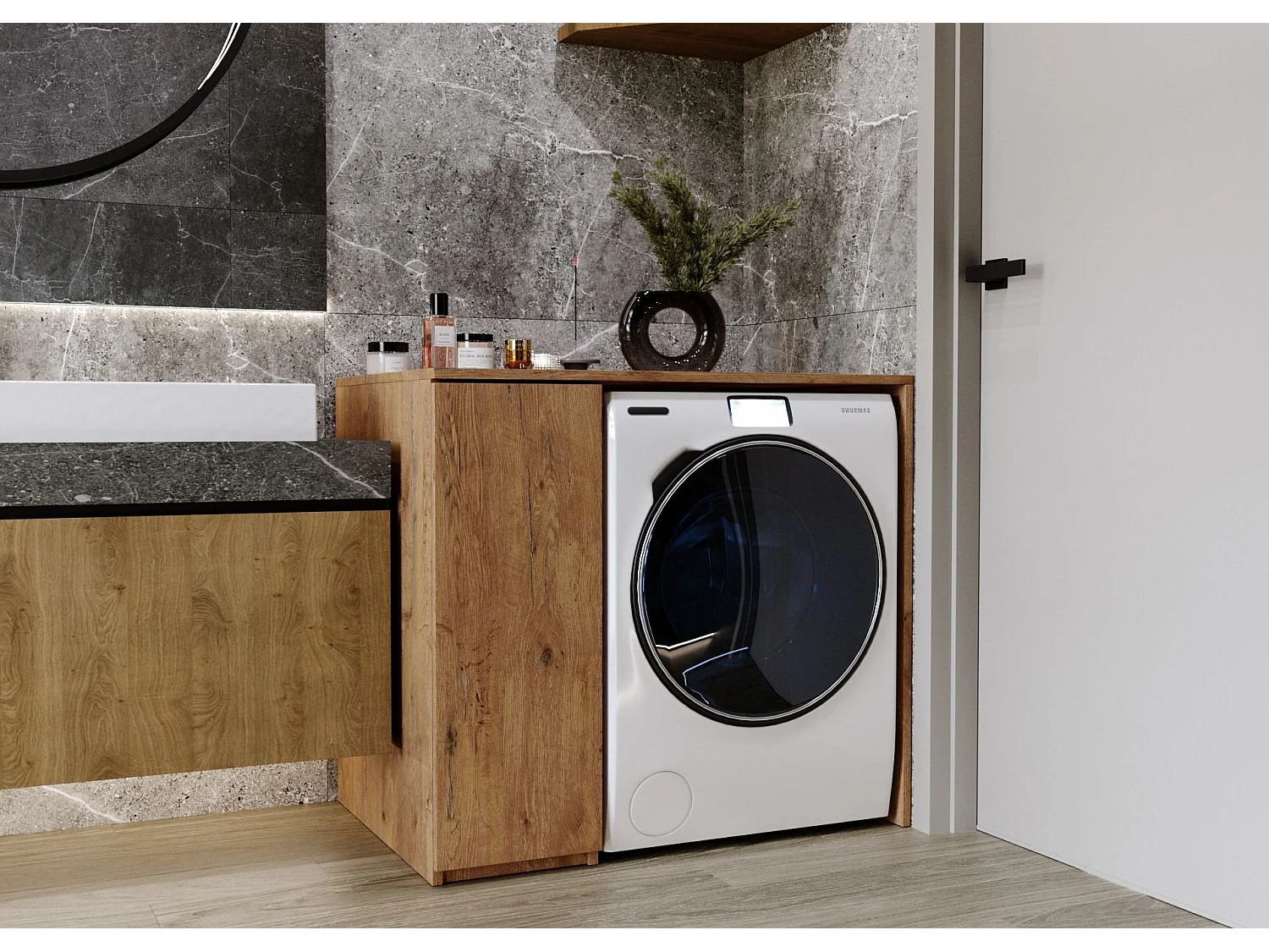 Waschmaschinenumbauschrank RAUMHIRSCH Waschmaschinenschrank für Waschmaschine & Wäschetrockner