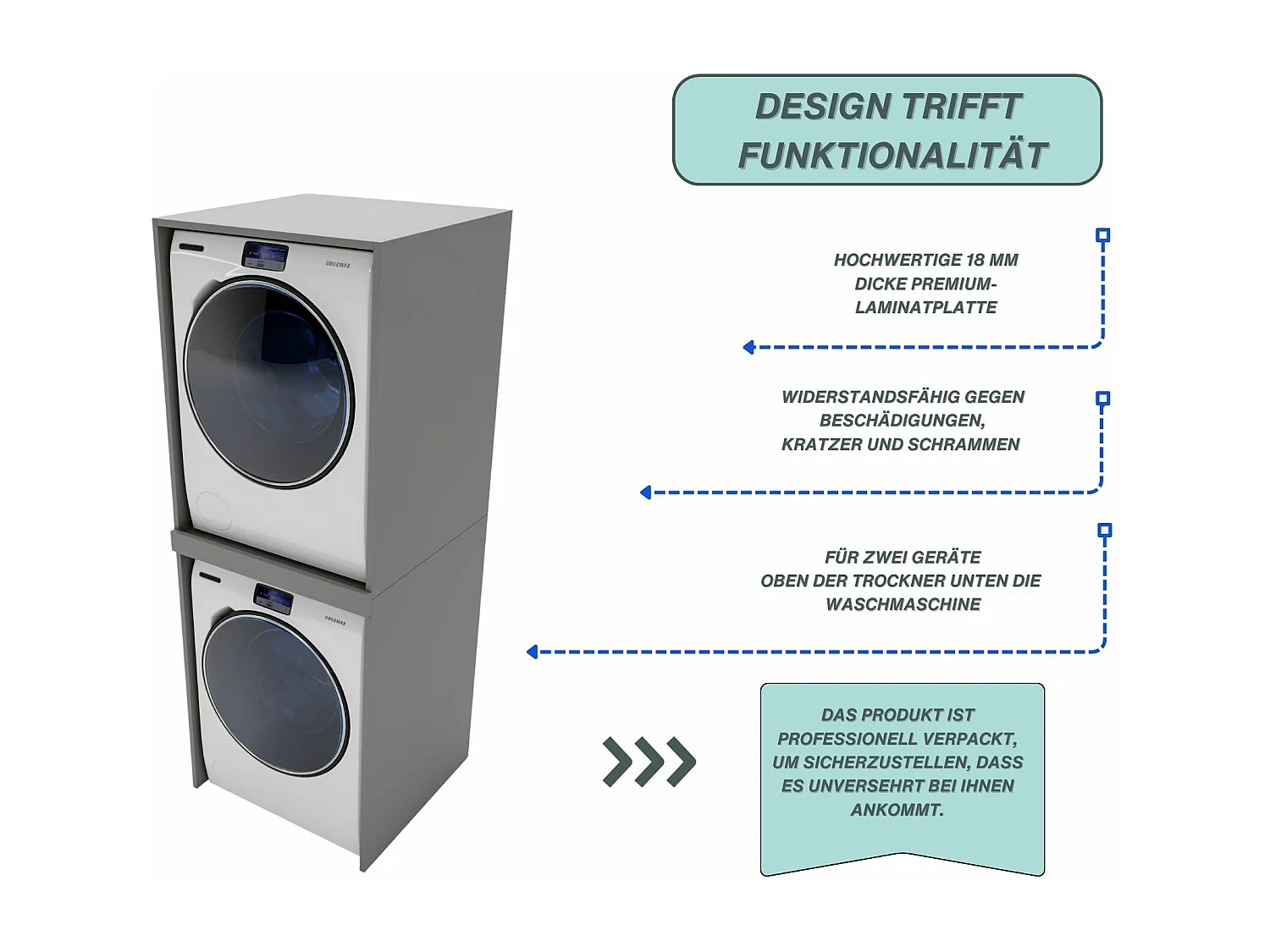 Waschmaschinenumbauschrank RAUMHIRSCH Waschmaschinenschrank für Waschmaschine & Wäschetrockner