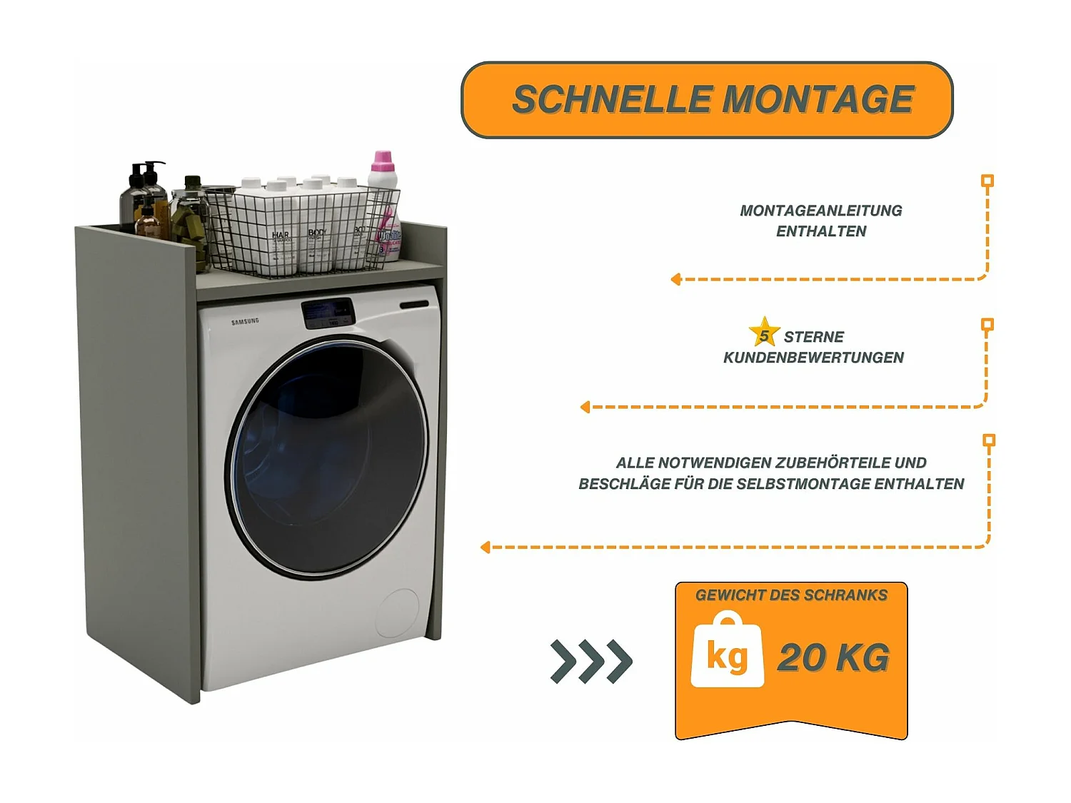 Waschmaschinenumbauschrank RAUMHIRSCH Waschmaschinenschrank für Waschmaschine & Wäschetrockner