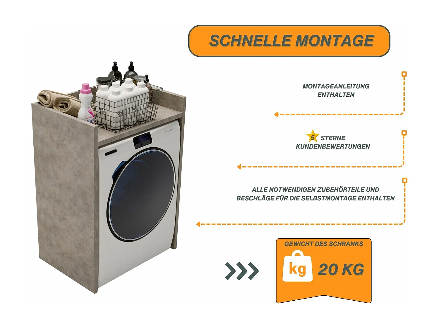 Waschmaschinenumbauschrank RAUMHIRSCH Waschmaschinenschrank für Waschmaschine & Wäschetrockner