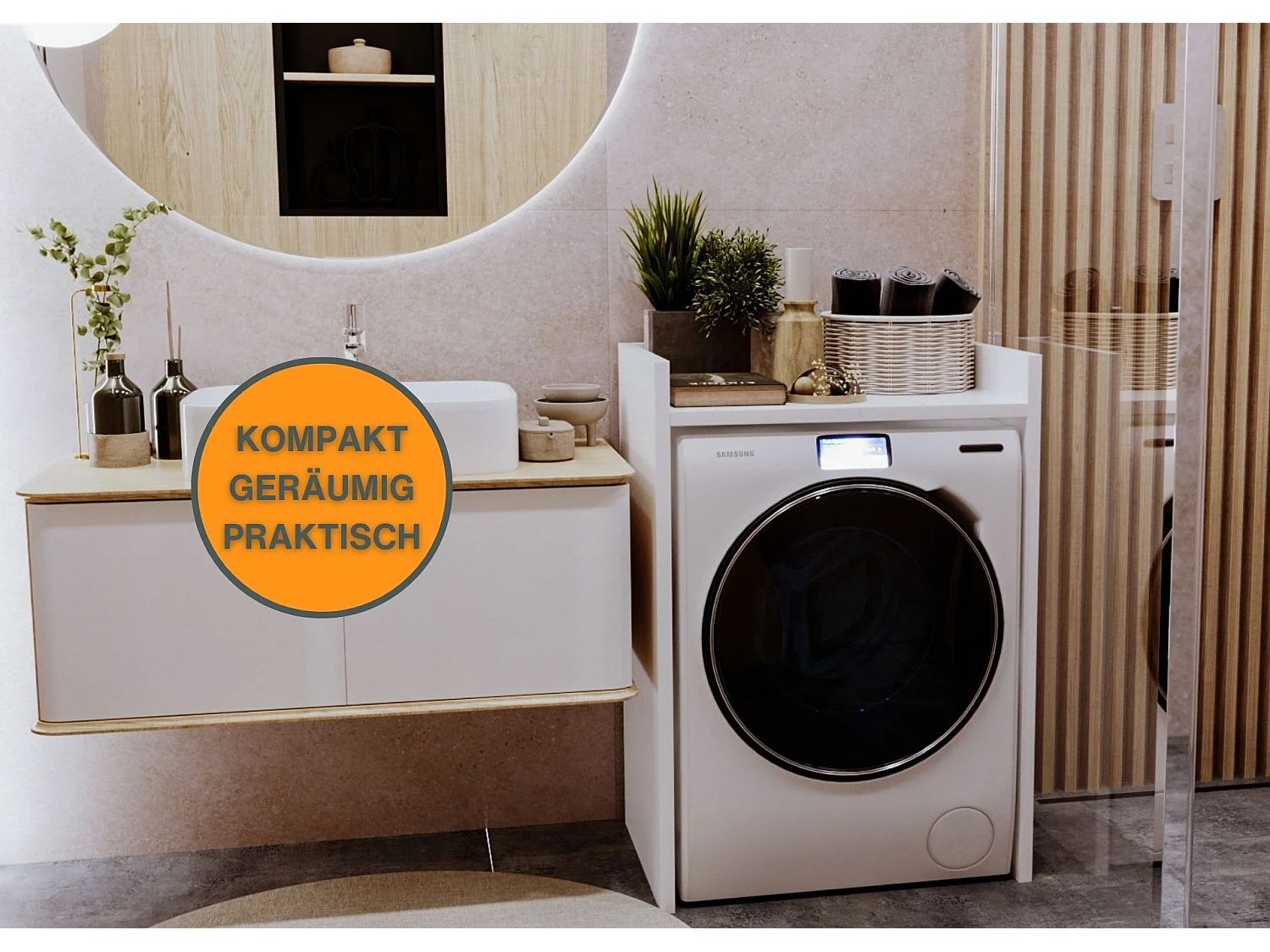 Waschmaschinenumbauschrank RAUMHIRSCH Waschmaschinenschrank für Waschmaschine & Wäschetrockner
