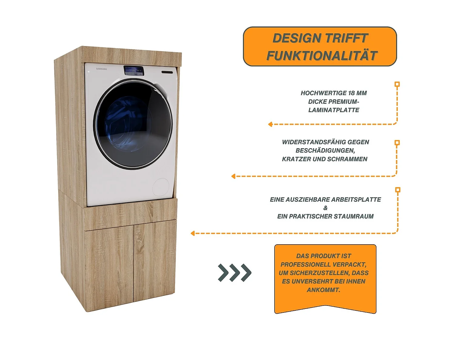 Waschmaschinenumbauschrank RAUMHIRSCH Waschmaschinenschrank für Waschmaschine & Wäschetrockner