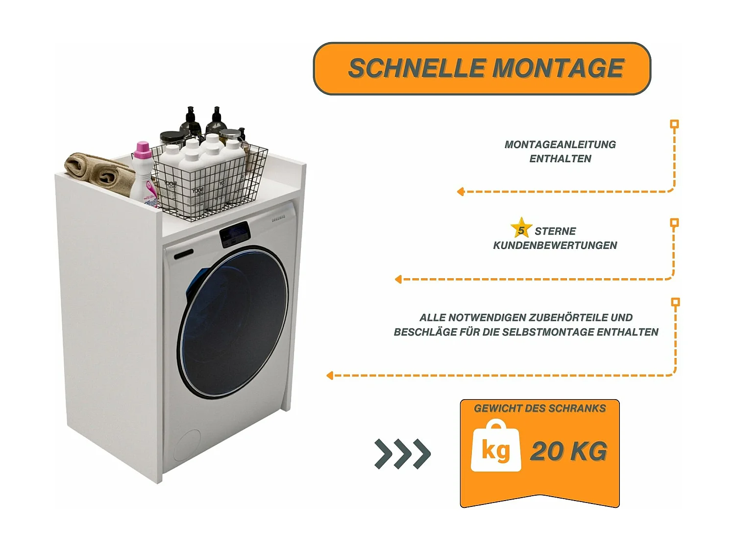Waschmaschinenumbauschrank RAUMHIRSCH Waschmaschinenschrank für Waschmaschine & Wäschetrockner
